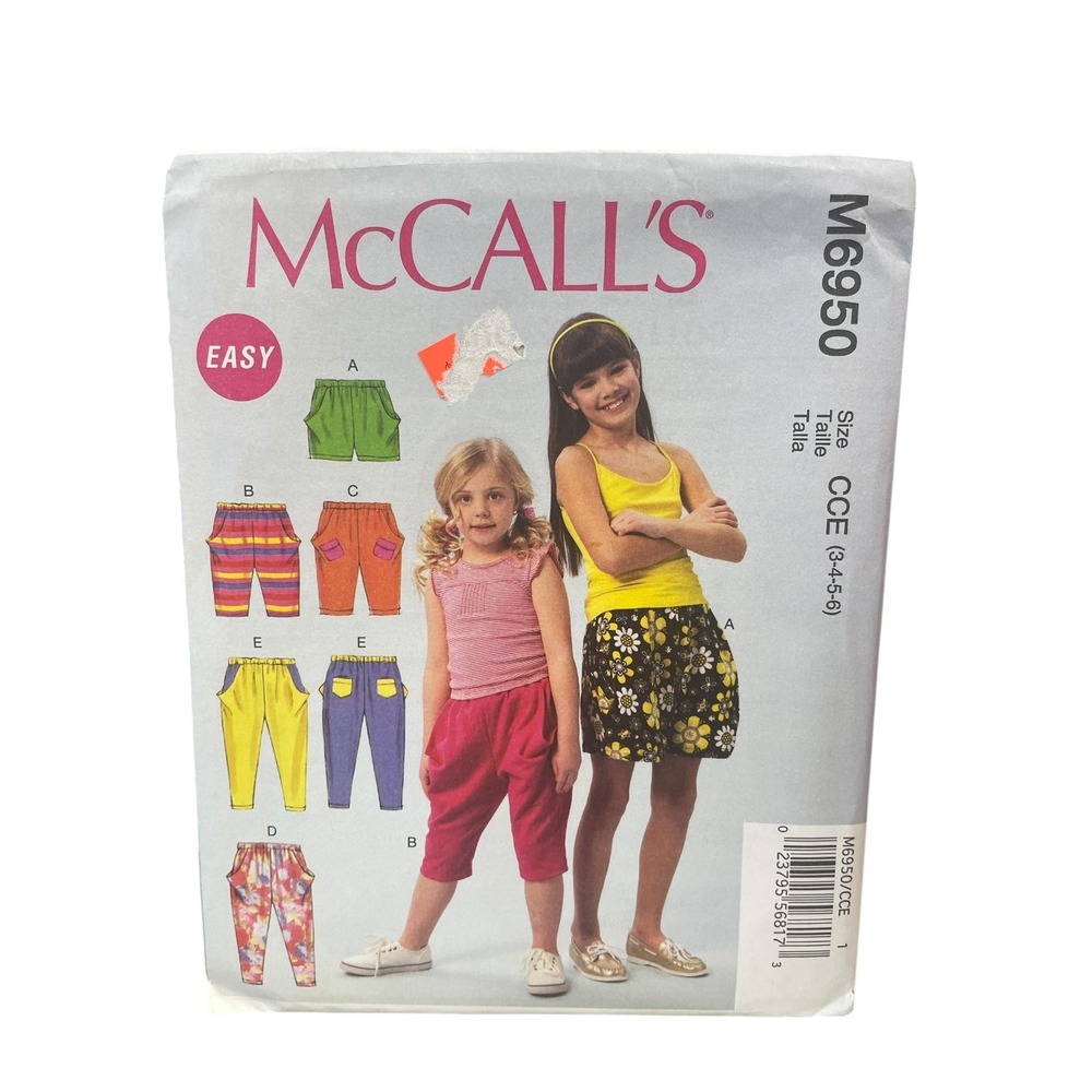 McCALL'S M6950 Girls Shorts Pants Size 3-6 Easy 2014 Pattern